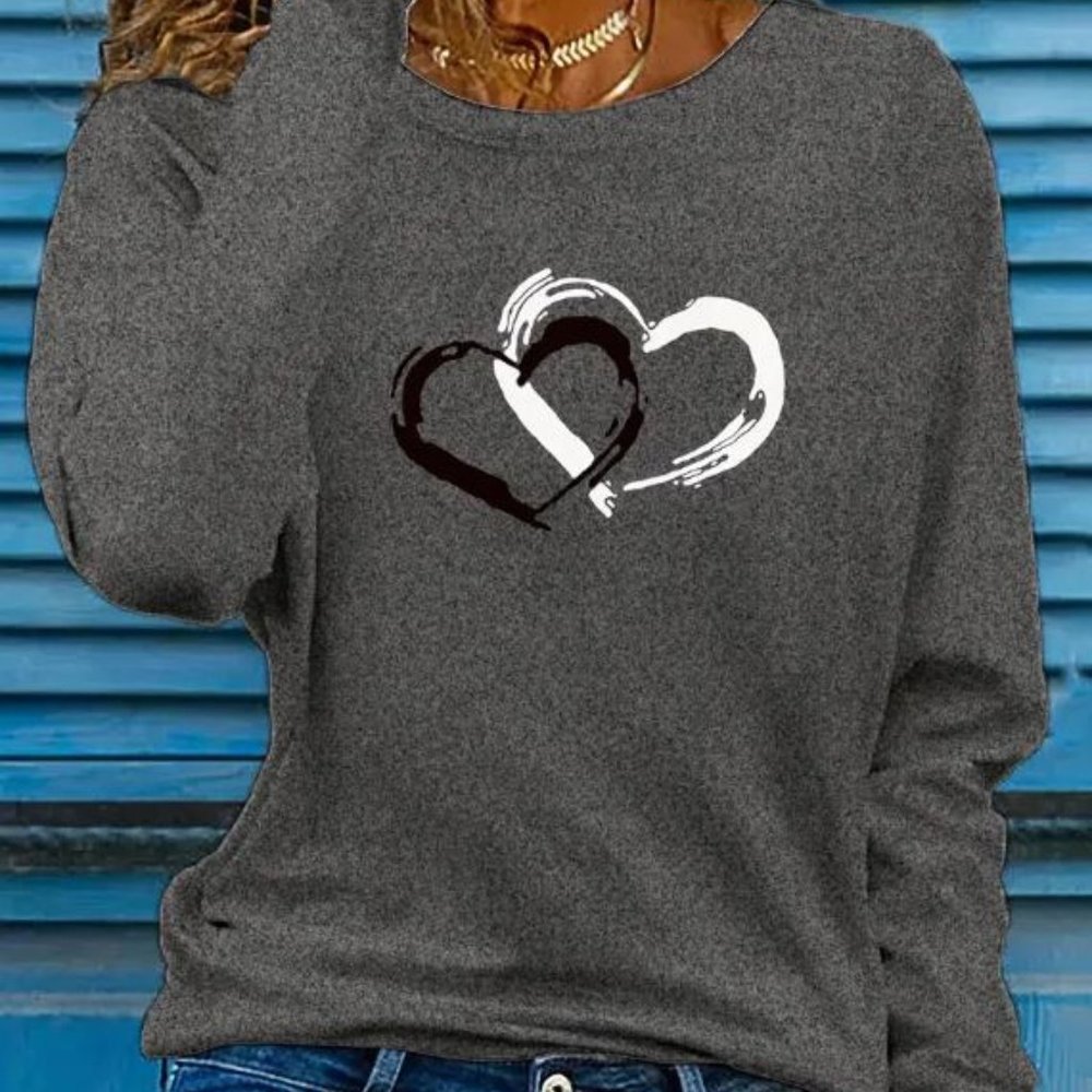 Bundle 2+ items for 30% off Heart Applique Long Sleeve Crew Neck T-Shirt plus